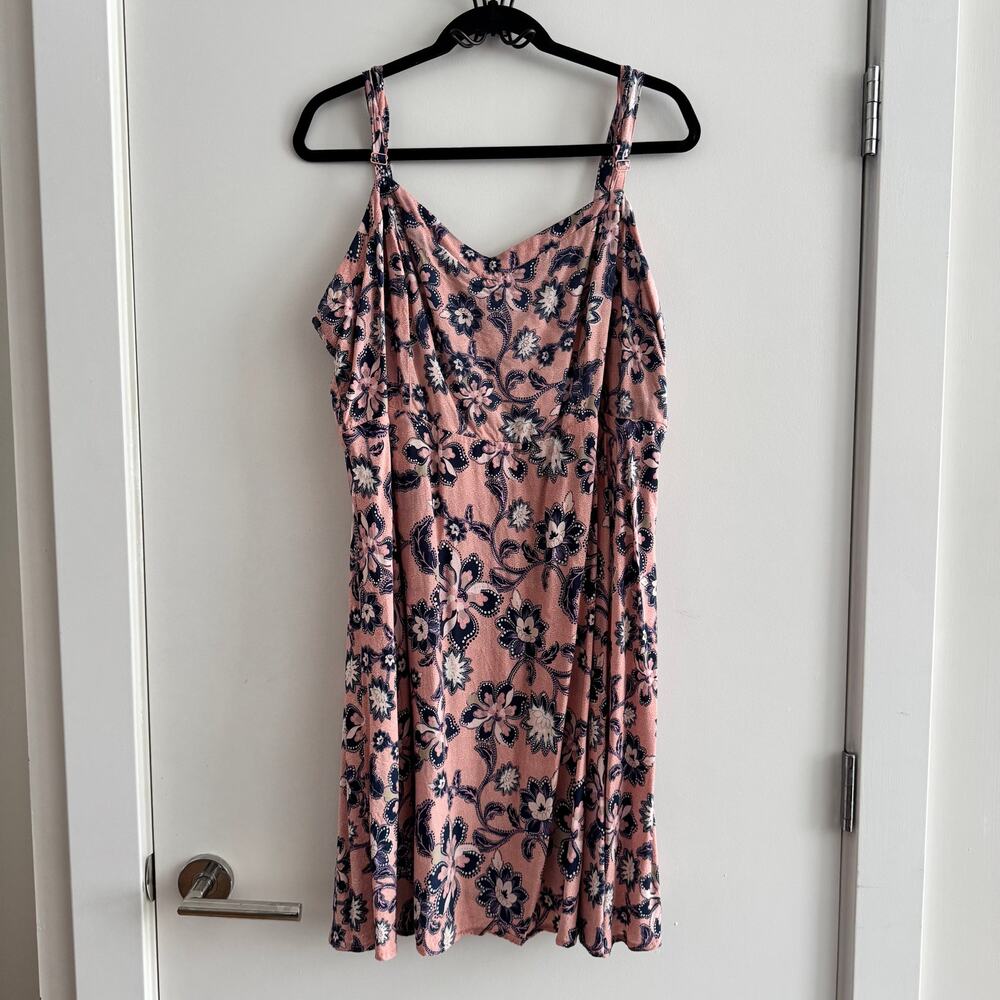 Torrid Pink Blue Floral Mini Dress Scoop Neck Smocked Adjustable Strap Sz 3X